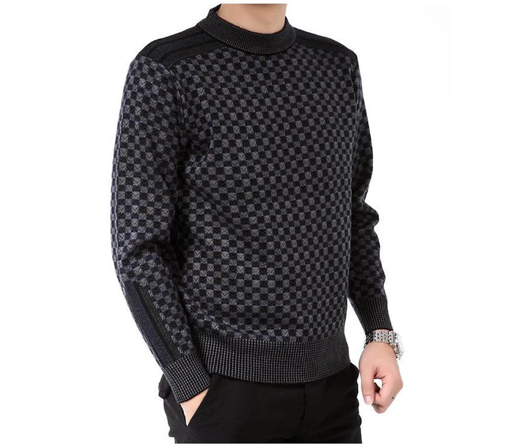 Autumn Winter Men's Warm Sweater Casual O-Neck Thick Cashmere Turtleneck Pullover Men Classic Plaid Sweaters Knitwear Clothing