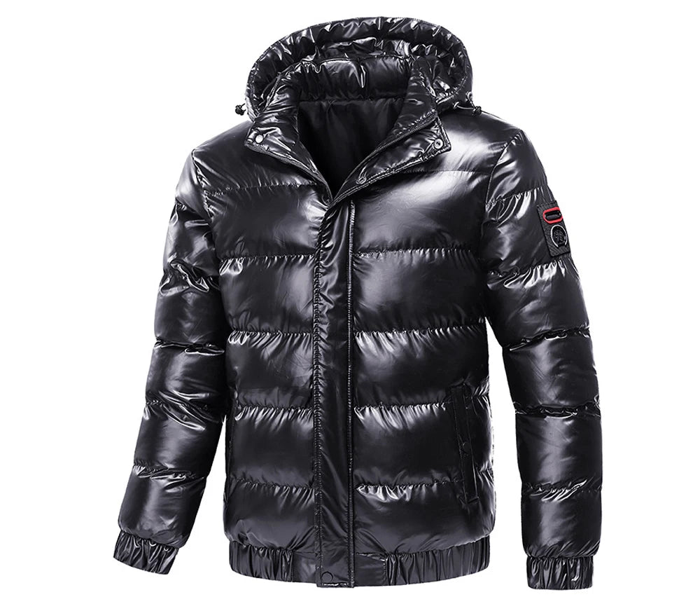 Autumn Men's Coat Windbreaker Fashion Male Cotton Warm Parka Shiny Down Hood Casual Outerwear Thermal Black Bomber Jackets Men