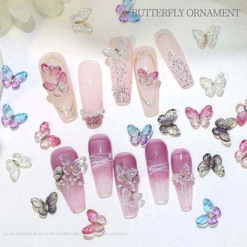 100pcs/Bag Mixed Butterfly Nail Art Charms Sparkle Butterfly Resin Designs Manicure Jewelry  Aurora Elf Butterfly Nail Supplies