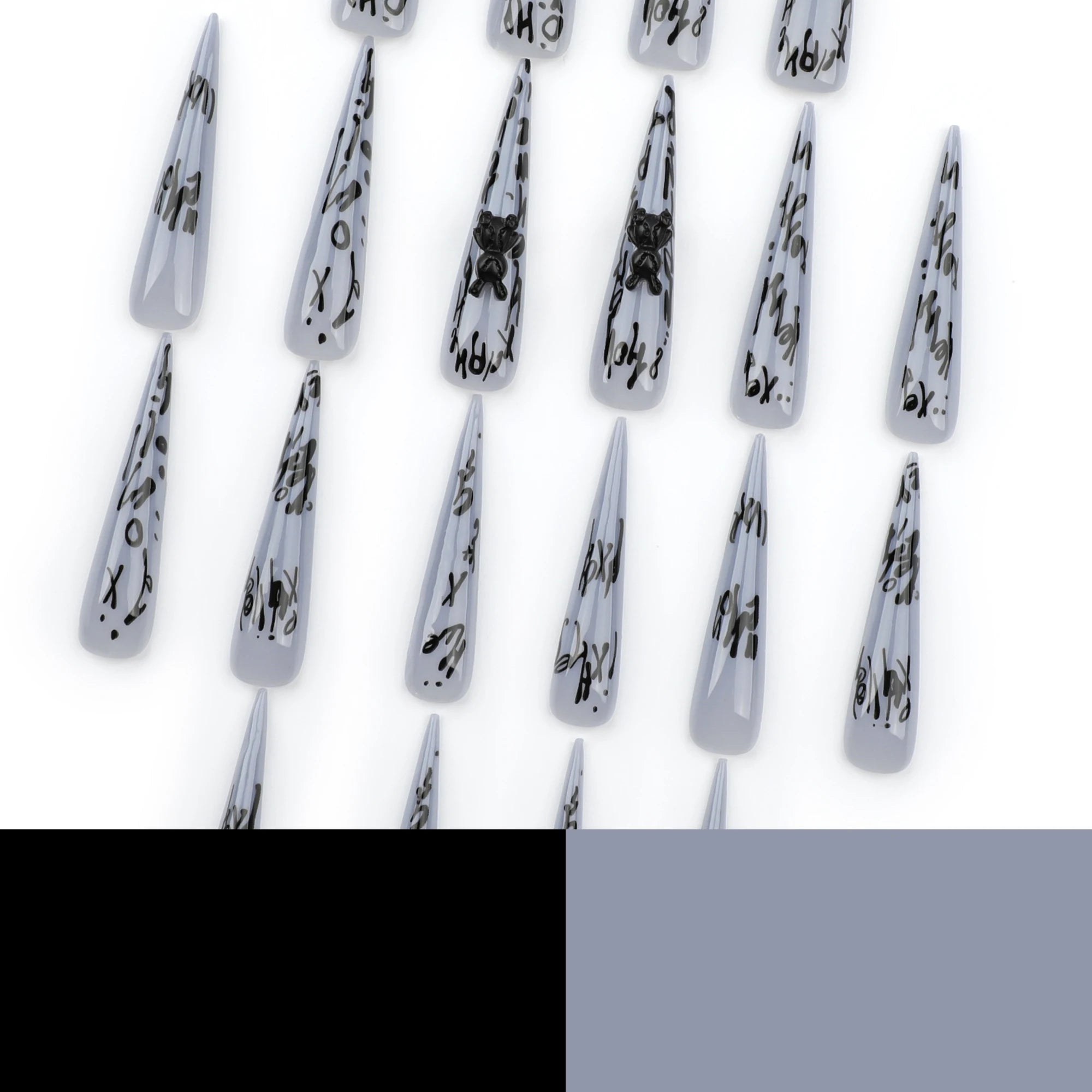 24 Pcs Graffiti Letter extra Long and Pointed Acrylic Press on Nails Customize False Nails 3490