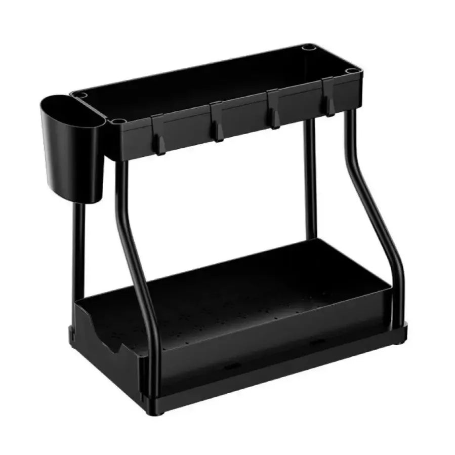 Hot Multi-functional 2 Tier Under Sink Kitchen Storage Organizer Countertop Rack Storage Containers Hooks Hanging Cup