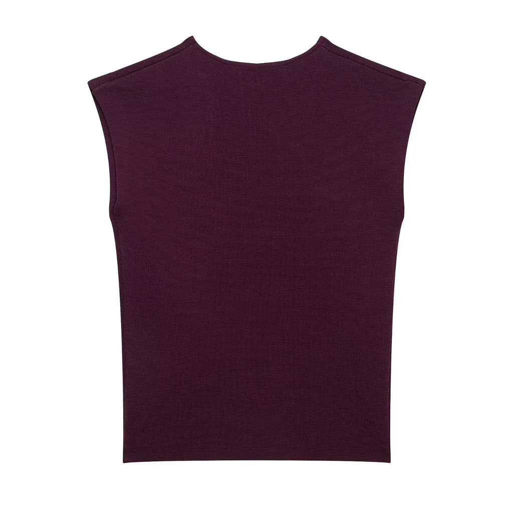 KAR&OT ZA 2025 Women's Retro Casual Simple Slim Fit Gold Inlaid Sleeveless Knitted Vest Top 2142002 Spring New Vintage Style