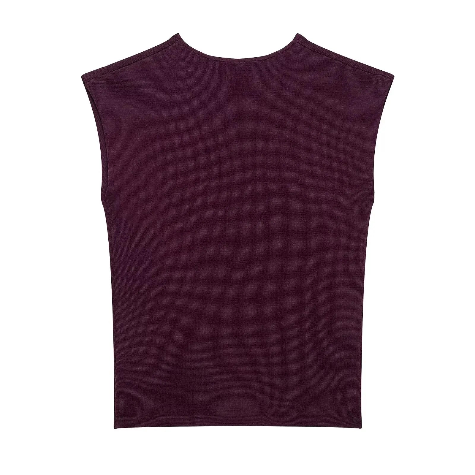 KAR&OT ZA 2025 Women's Retro Casual Simple Slim Fit Gold Inlaid Sleeveless Knitted Vest Top 2142002 Spring New Vintage Style