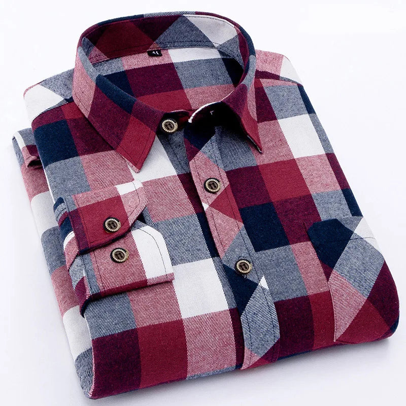 RNSHANGER Autumn New Mens Plaid Shirt Casual Male Business Office Red Black Checkered Long Sleeve Plus Size Shirts 4XL 5XL