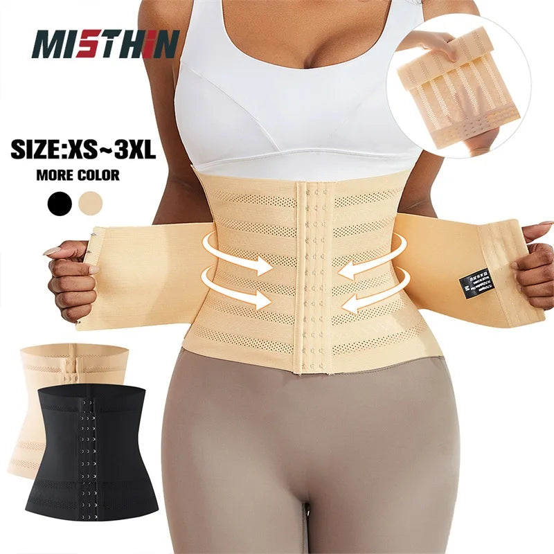 Plus Size Full Body Women Mesh Ventilate Double Belt Trimmer Wrap Corset Waist Trainer Shaperwear Tummy Control Shaper