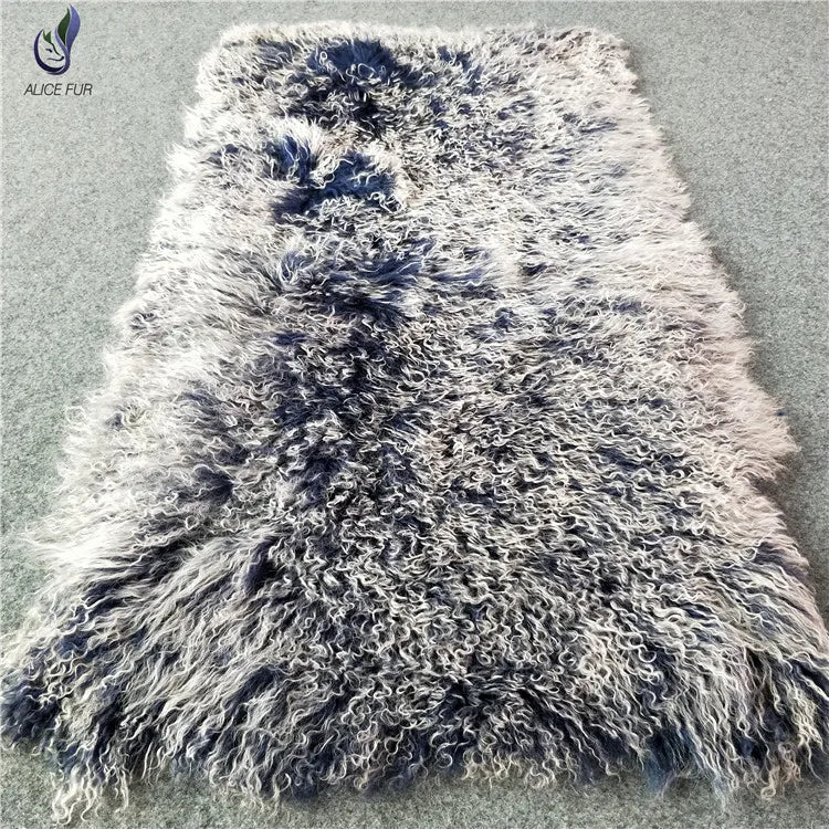 Natural Raw Mongolian Sheep Fur Blanket Garment with Long Curly Hair