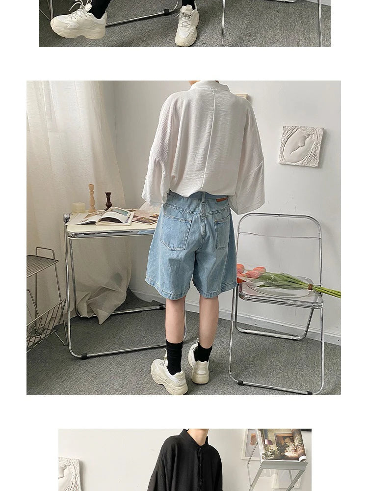 Summer Oversize Shirt Men's Fashion Black White Casual Shirt Men Streetwear Korean Loose Short Sleeve Shirts Mens Pullover Shirt