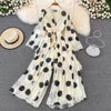 Flared Sleeve Polka Dot Print V-Neck Jumpsuit Wide Leg Jumpsuit