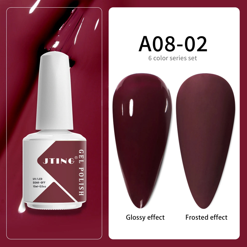JTING Acrylic Nail Art Gel Polish UV Gel OEM Wholesale 6 Colors Set 15ml Bottles Gel NAIL Polish Kit Custom Private Label
