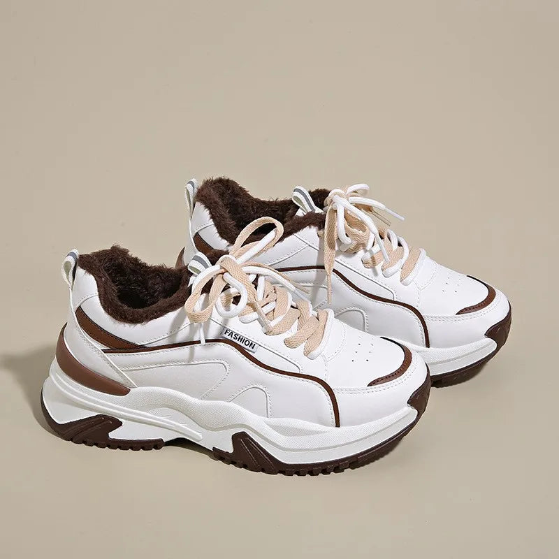 Winter Velvet High Top Shoes for Women Versatile Thickened Warm Cotton Shoes Thick Soled Height Increasing and Leisure Shoes