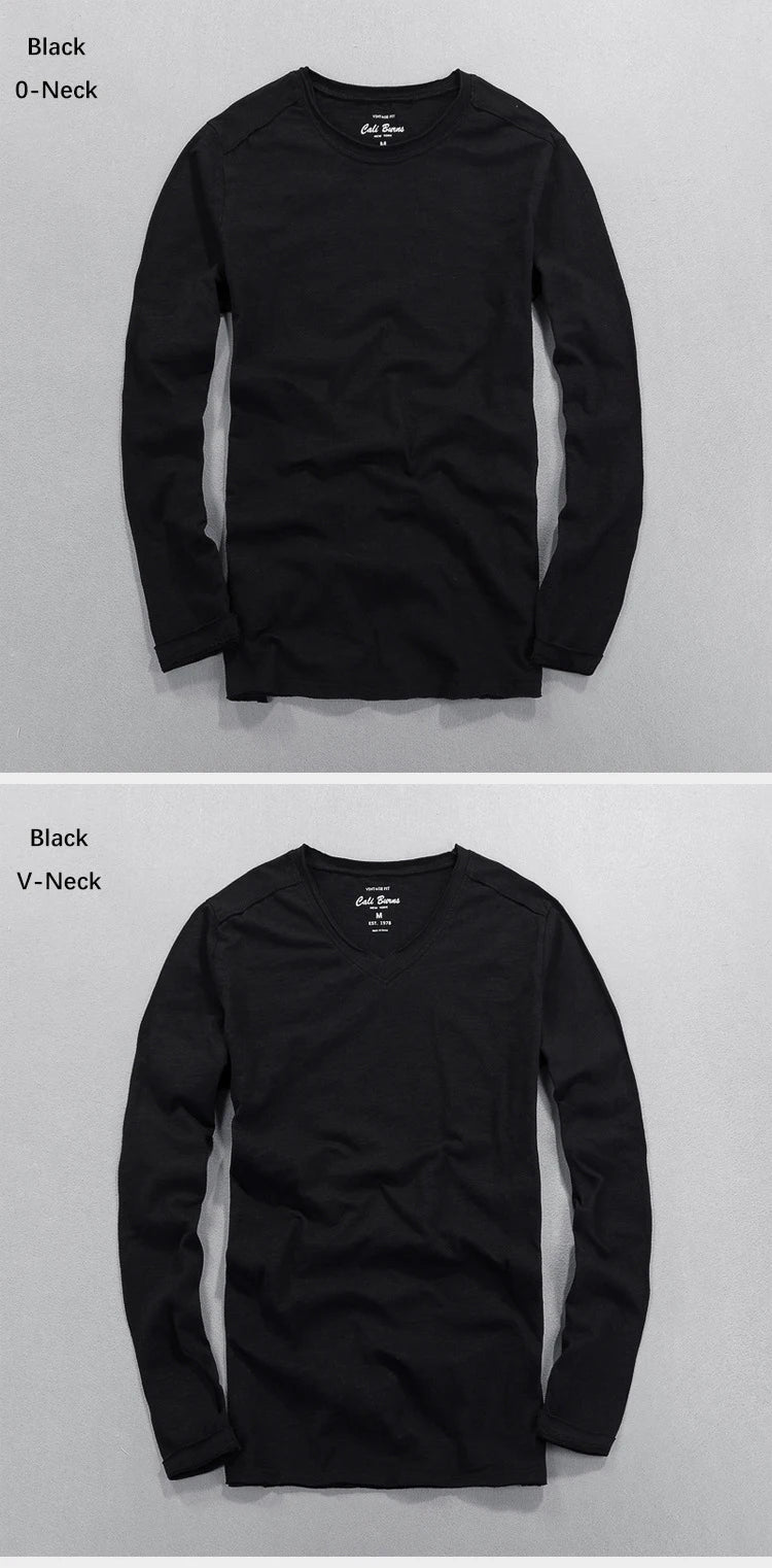 Fashionable Bamboo Cotton Long Sleeve Vintage T-shirts Men Casual Thin Tops Tees Comfortable Tshirt Distressed T-shirt