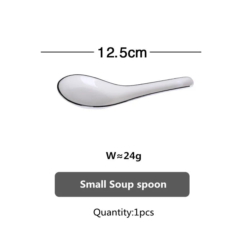 Black Rim White Ceramic Dinner Tray, Kitchen Plate, Tableware, Food Dishes, Soup Bowl,  Kitchen Cook Tool, 1 Piece Sale