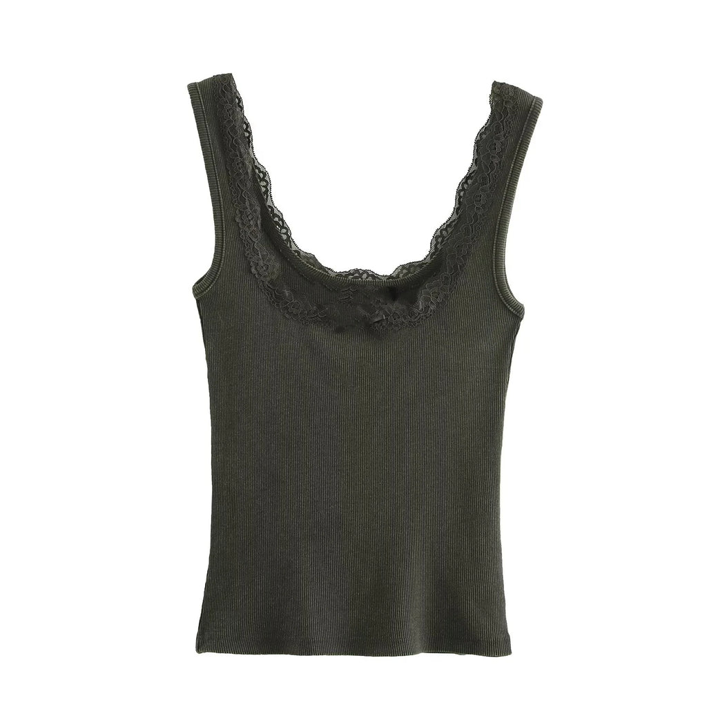 KAR&OT ZA 2025 Spring New Women's Wear Multi-color Lace Trimmed Wide Strap Short Vest Top Slim Fit 1660300