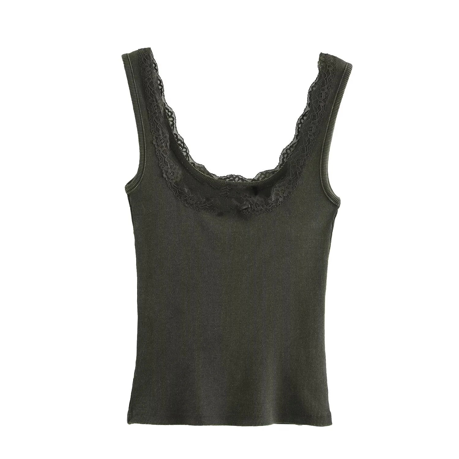 KAR&OT ZA 2025 Spring New Women's Wear Multi-color Lace Trimmed Wide Strap Short Vest Top Slim Fit 1660300