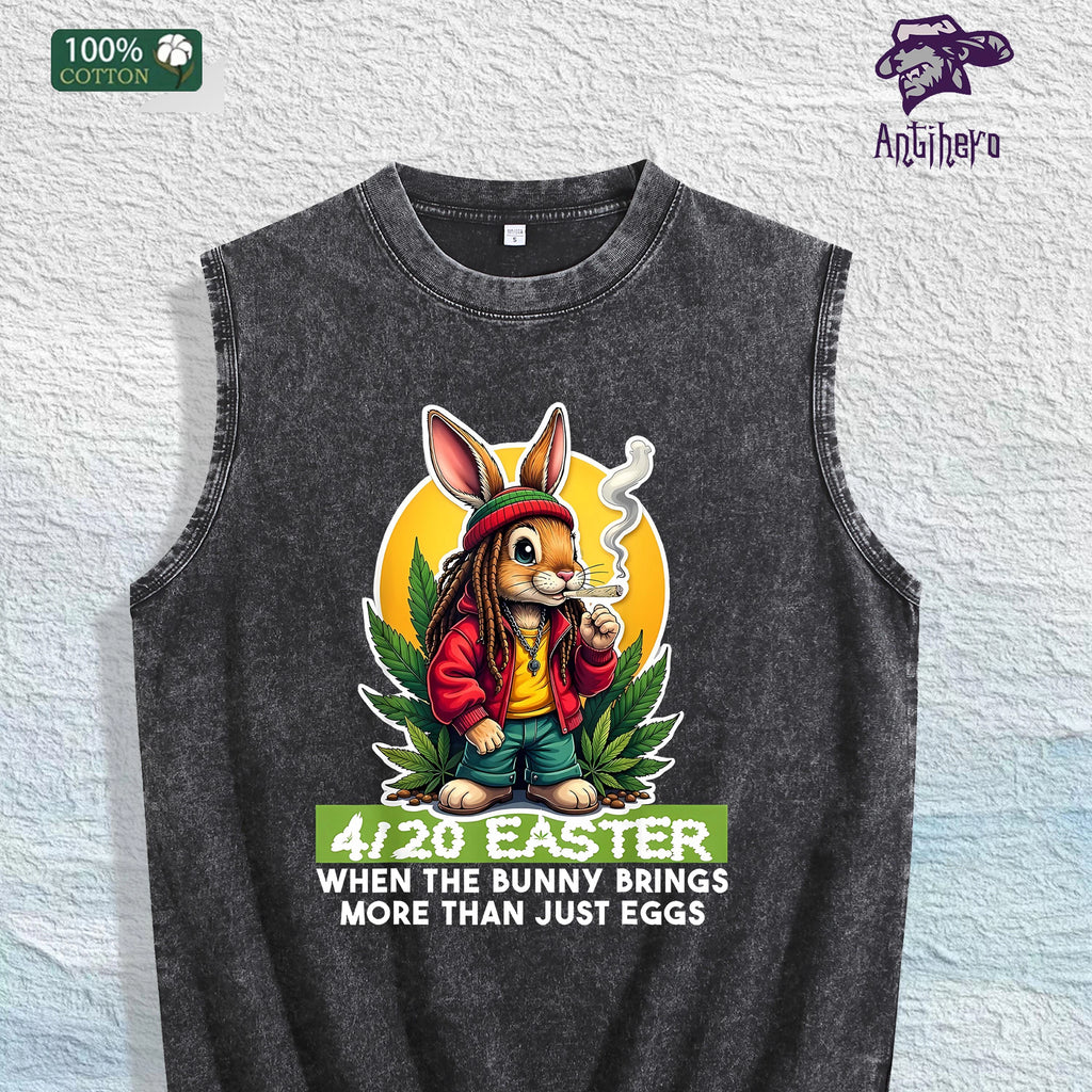 4/20 Easter Bunny Graphic Washed Vest US Warehouse 3 Colors Cotton Tank