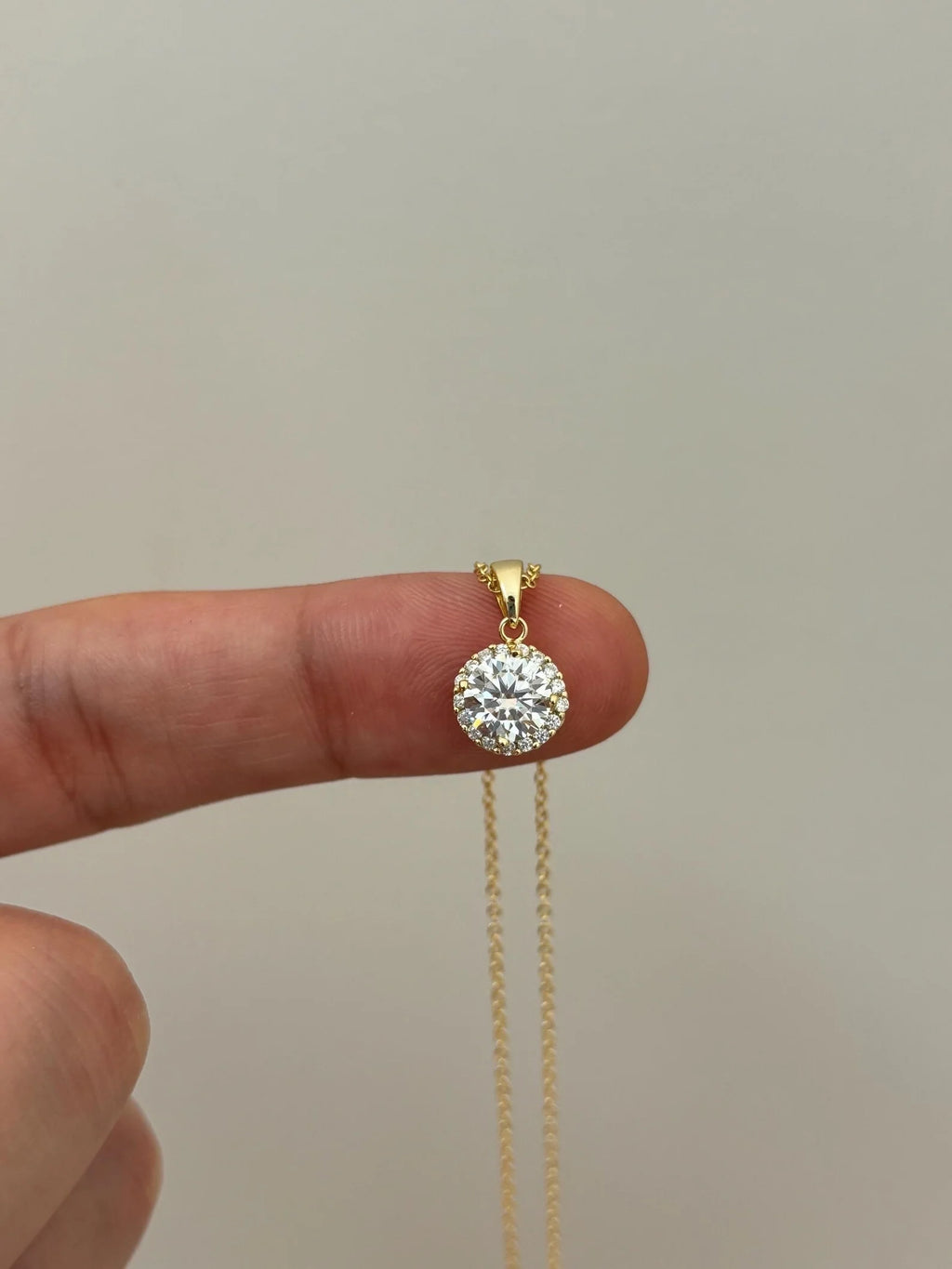 Gold Plated Christian Moissanite Halo Necklace 9MM Charm Diamond Party Jewelry for Women