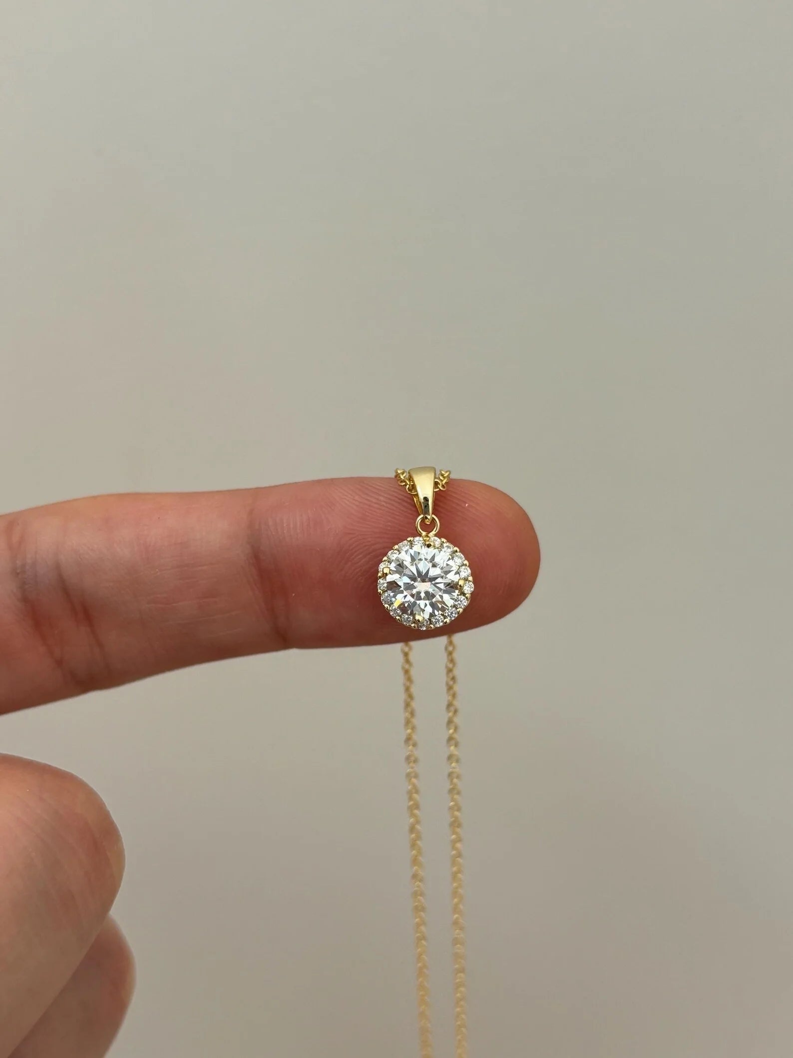 Gold Plated Christian Moissanite Halo Necklace 9MM Charm Diamond Party Jewelry for Women