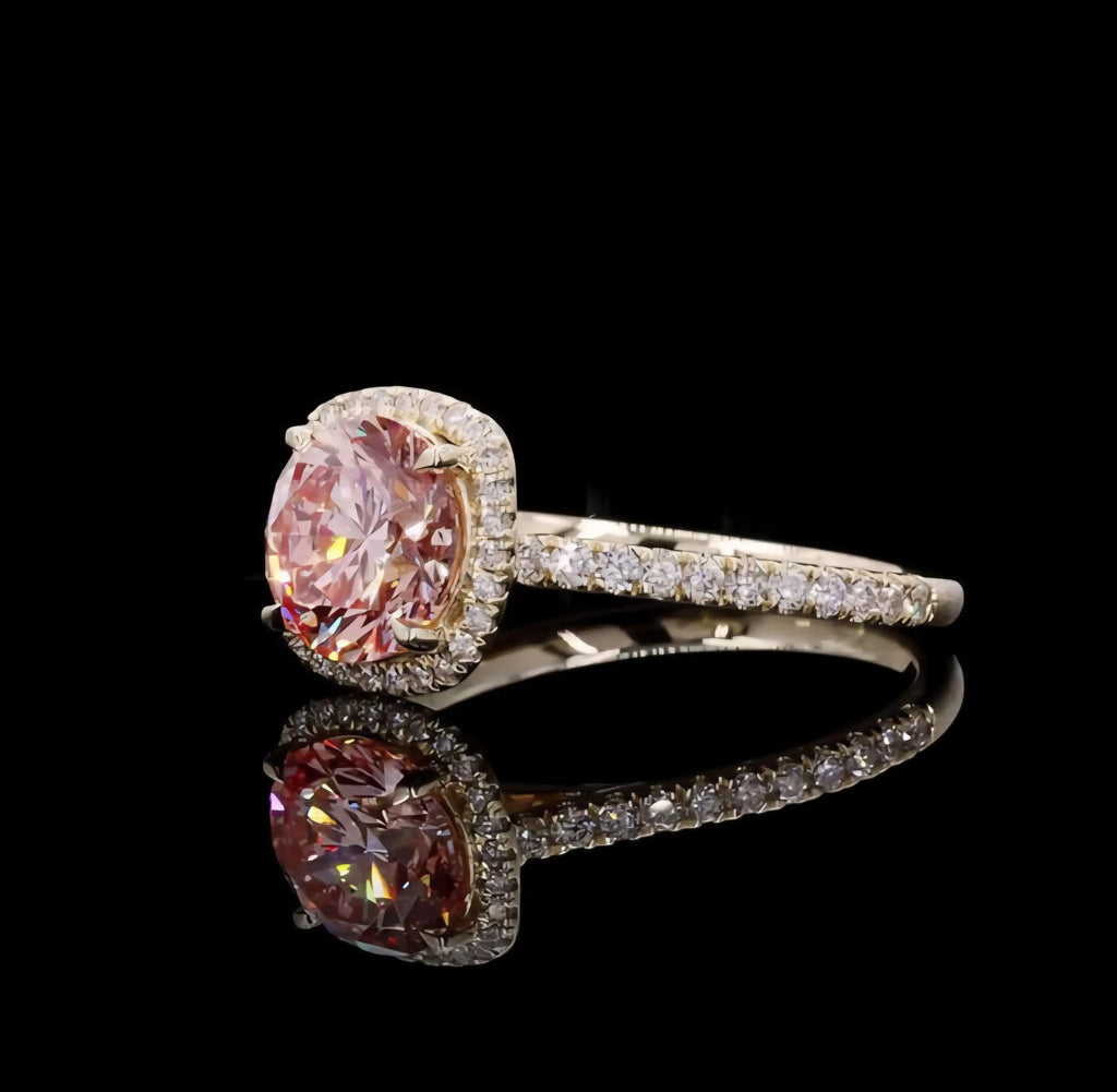 Luxury 8CT Pink Lab Grown Cut Diamond Engagement Ring IGI Certified VS1 Clarity 14K Yellow Gold Rhodium Plated Vintage Fine