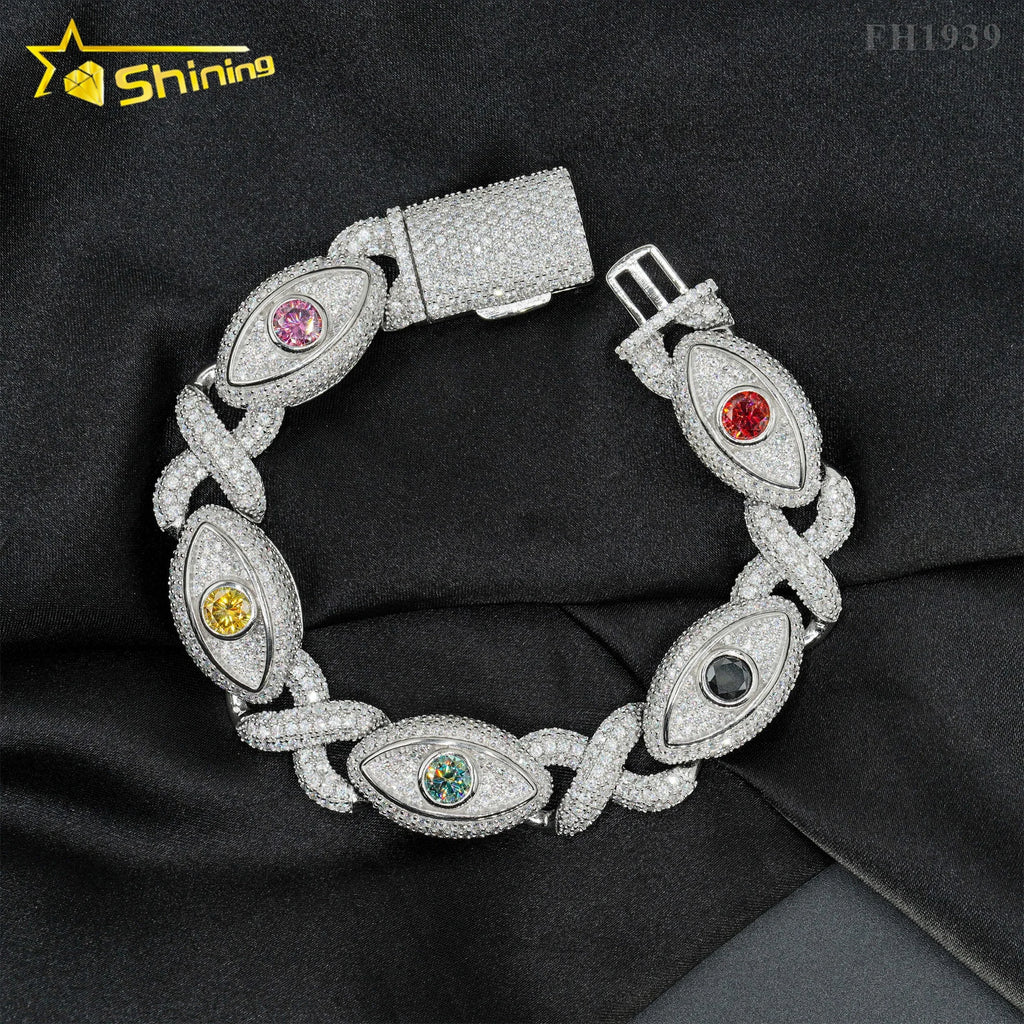 Hot Selling Pass Diamond Tester 925 Sterling Silver 10mm 15mm  20mm Moissanite Cuban Link Chain Mens Cuban Bracelet