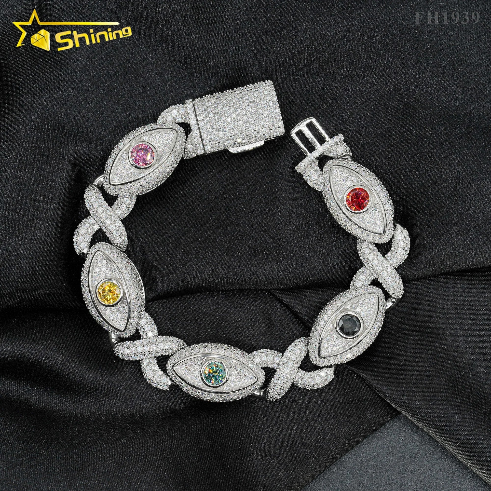 Hot Selling Pass Diamond Tester 925 Sterling Silver 10mm 15mm  20mm Moissanite Cuban Link Chain Mens Cuban Bracelet
