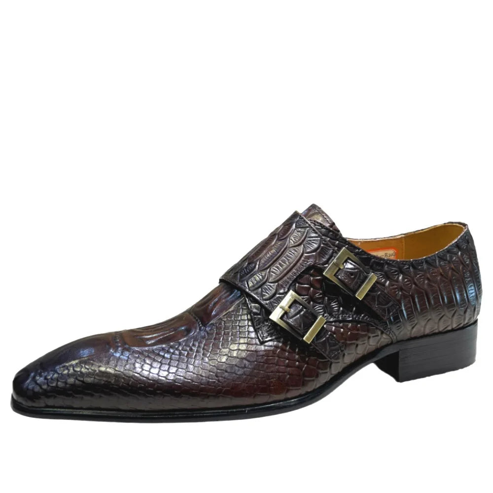 2025 New Style New Design Men's Genuine Leather Monk Shoes Double Buckle Printing Suitable for Business Office Formal Shoes