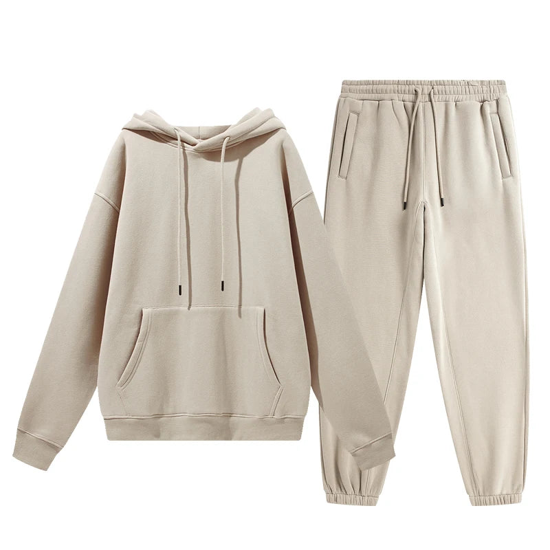 Wholesale Organic Cotton Sweatpants and Hoodie Set Custom Sweat Suits Casual Unisex Tracksuit