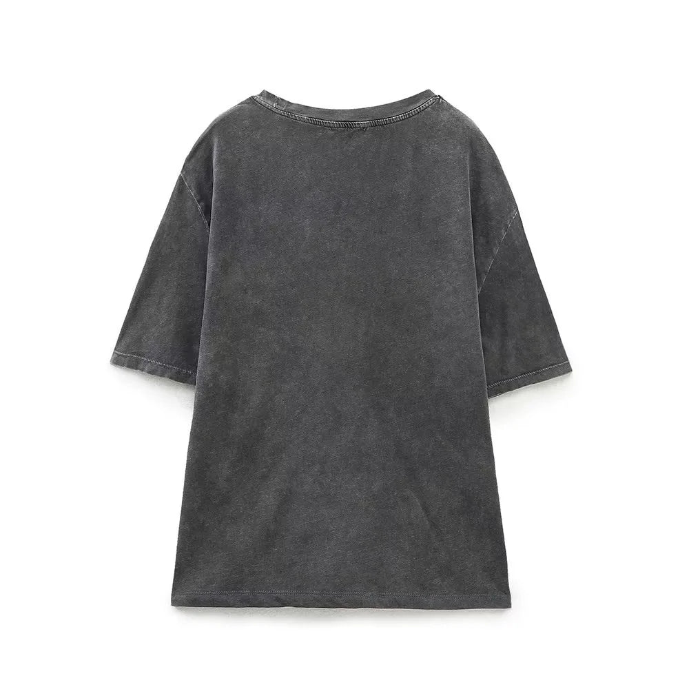 PB&ZA Women Basic Girl Pattern Tee Shirt Casual O-Neck Short Sleeve Female Cotton  T- Solid Tshirt Tops