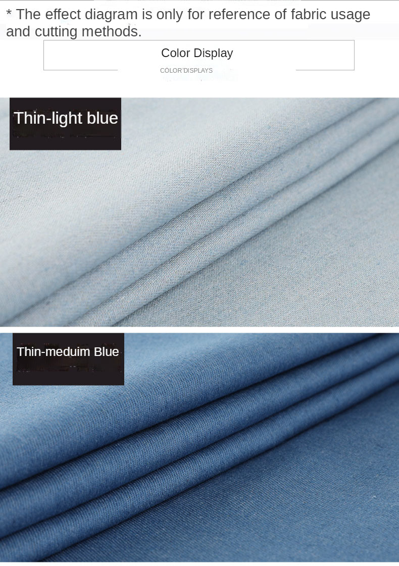 Washed Denim Fabric By The Meter for Sewing Jeans Shirts Clothing Polyester Cotton Diy Thin Thickend Micro Stretch Plain Summer