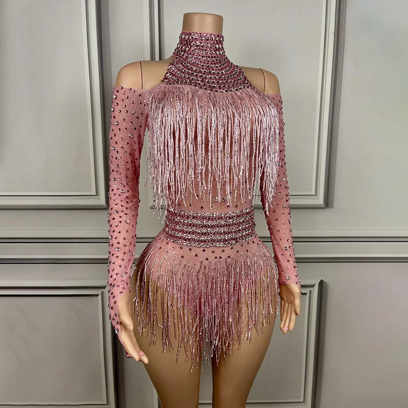Latin Dance Costume Music Festival Disco Dancing Show Ball Evening Wear Birthday Party Banquet Dinner Rhinestone Mesh Jumpsuit