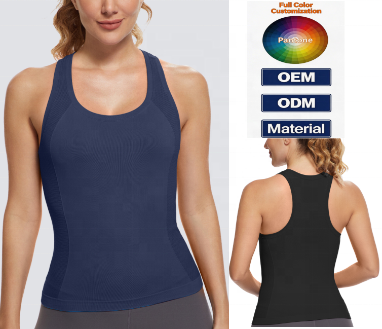 Women's Racerback Workout Tank Tops-Seamless Spandex/Polyester Breathable Knitted High Support Solid Running Muscle Tank
