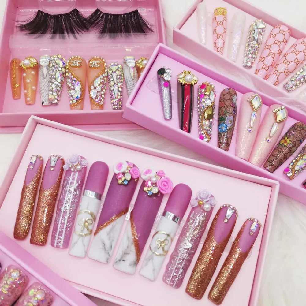 2026 Handmade New Arrival Press-On Nails False Artificial Fingernails with Design for Finger Application Includes Packaging Box