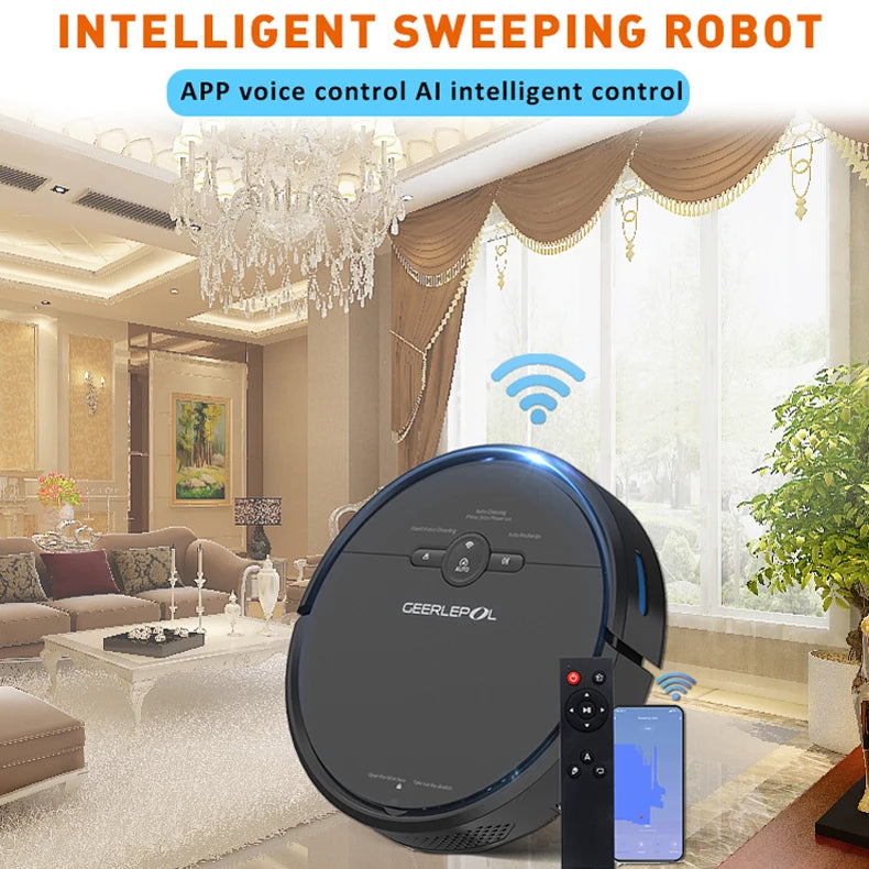 Intelligent 3-in-1 Mobile Phone Controlled Sweeping Robot with High Suction Scanning Wet Dry Functions for Hotels Restaurants