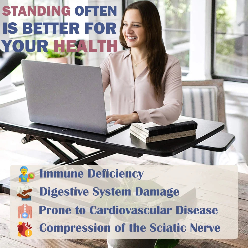 32-Inch Desk Converter Height-Adjustable Sit-Stand Riser for Dual Monitor Laptop Workstation with Wide Keyboard Tray (Black)