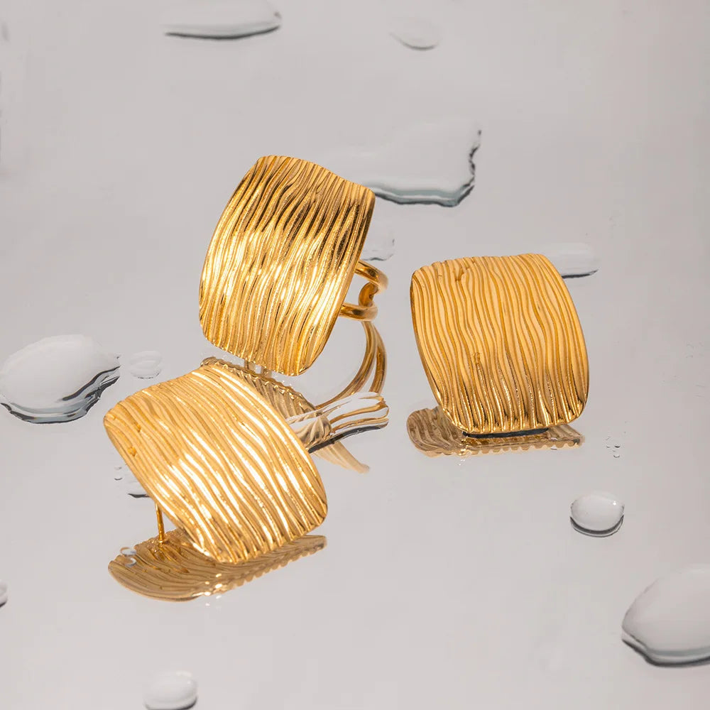 New Arrival Jewelry Waterproof Stainless Steel 18K Earring Ring Gold Plated Ball Bead Cuff Earrings Rings for Women
