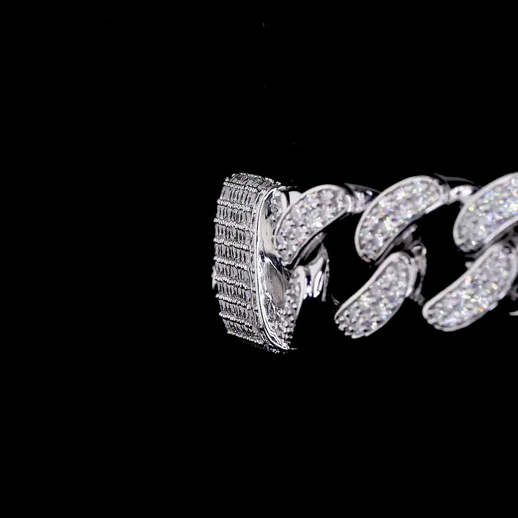 14K Gold Plated Men's Cuban Link Chain Bracelet with Lab Grown Round Diamond-Engagement Party & Gift