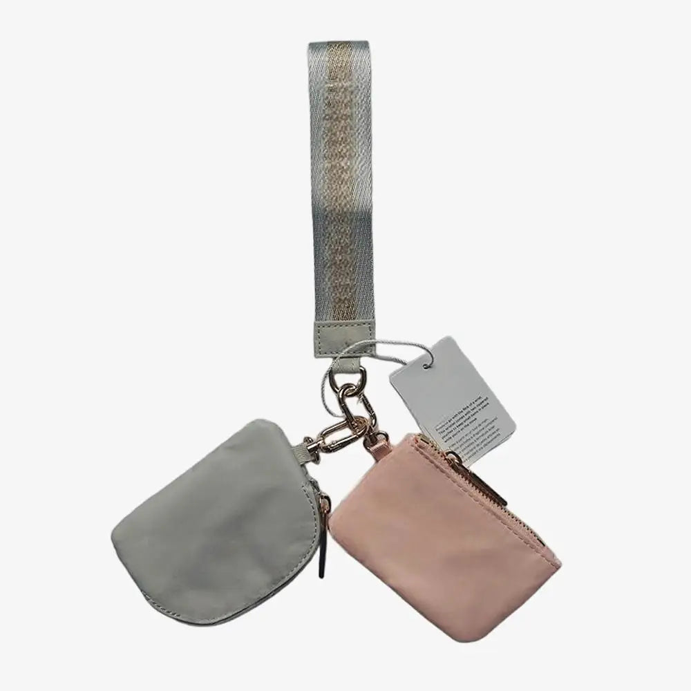 Light Weight Nylon Zipper Dual Pouch Portable Business Wristlet Hanging Keychain Bag in USA Overseas Warehouse
