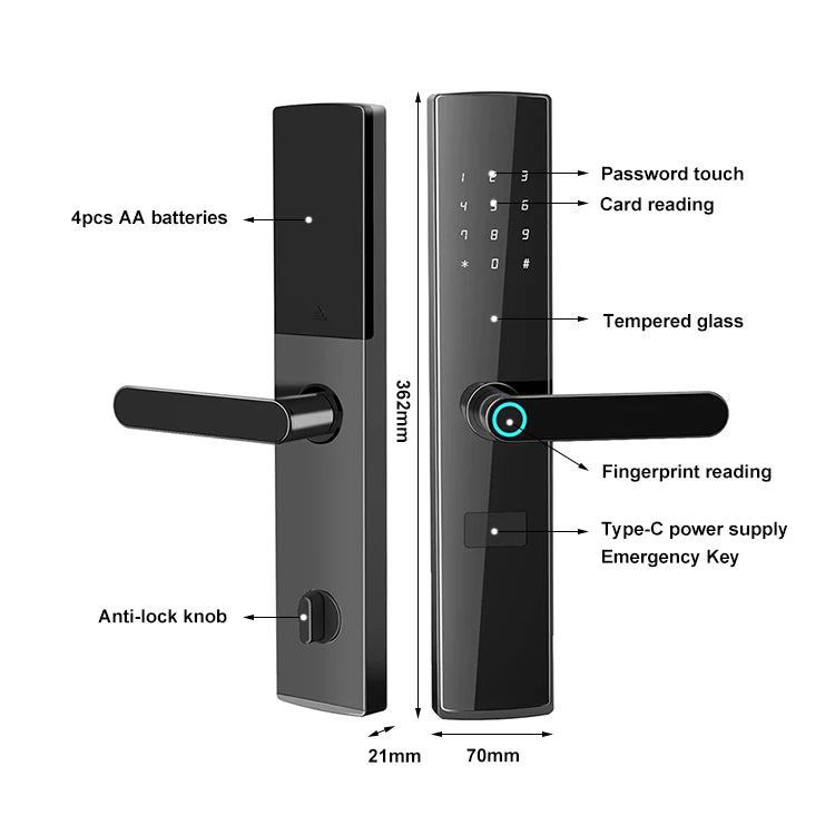 TTlock APP Tuya Ble Wifi Material Smart Lock Door Card Key Apartment Intelligent Good Quality Aluminium Alloy Black Door Lock