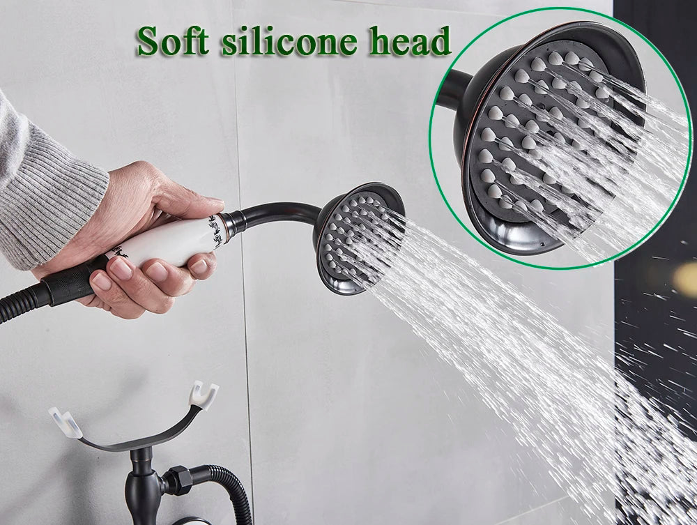 Telephone Style Golden Waterfall Bathtub Faucet Bathroom Brass Bath Faucets Waterfall Rotatb Spout Hot&Cold water Shower tap set