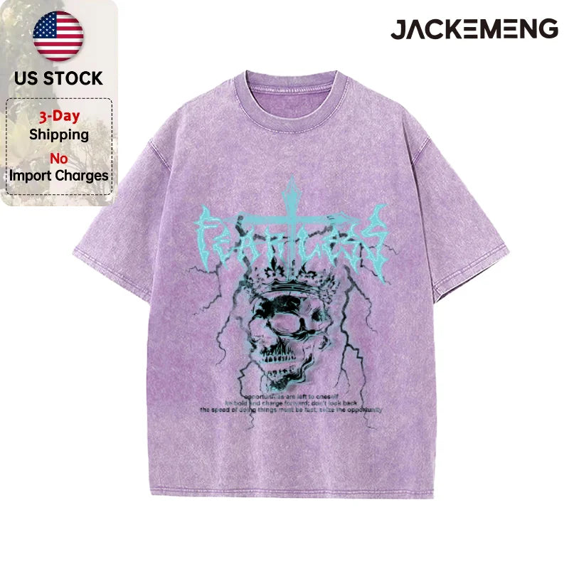 Oversized Vintage Retro Gothic Skull Streetwear Print Tshirt USA Stock Wholesale Y2K Casual Tee