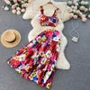 ANSZKTN and the United States Vacation Style ANSZKTN Print Suit Female Short Sling Top Pleated Skirt Set