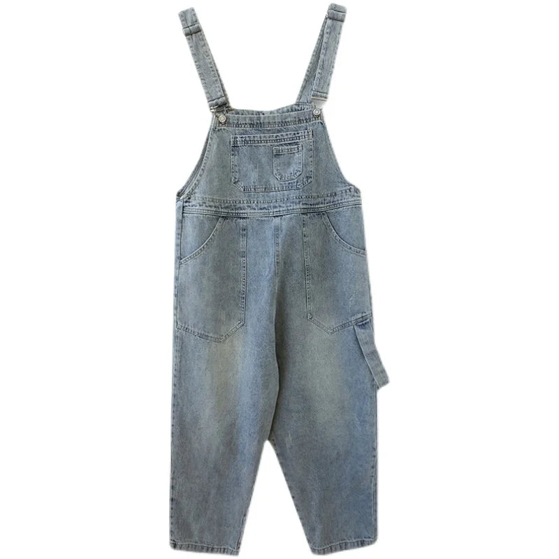 Boyfriend Loose Jeans Overalls For Women Casual Plus Size Wide Leg Denim Jumpsuit Straps Baggy Cargo Pants Big Pockets Dungarees