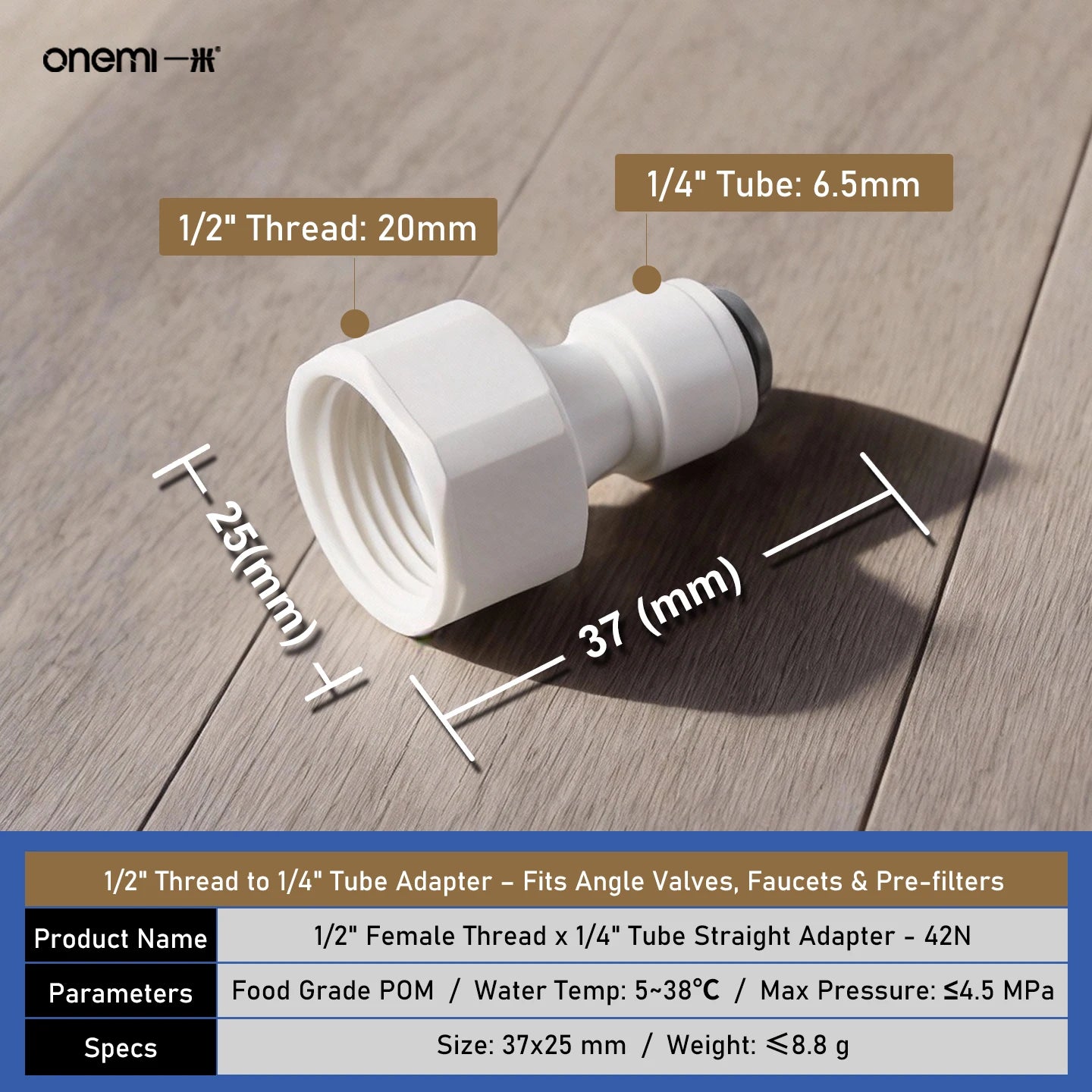 OEM Manual Ball Valve Quick Connect Reducing Union Fitting 1/4 Inch to 3/8 Inch POM Step Down Adapter for Car RO Water Filter