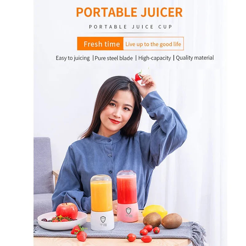 Batidora Portatil Use Mini Blender Mixeur Home 4 Blades Juicer Machine USB Rechargeable Fruit Juice Portable Blenders Cup ABS+PC
