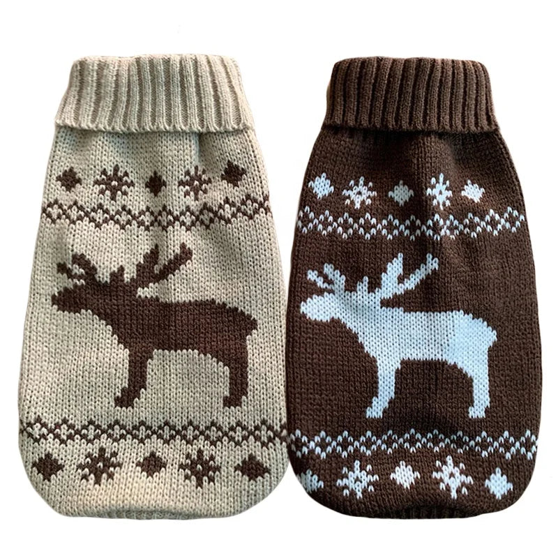 Christmas Reindeer Designer Pet Clothes Cute Cartoon Knitted Wool Jumper Sweater for Small/Large Dogs Cats Winter Cotton Fur PU