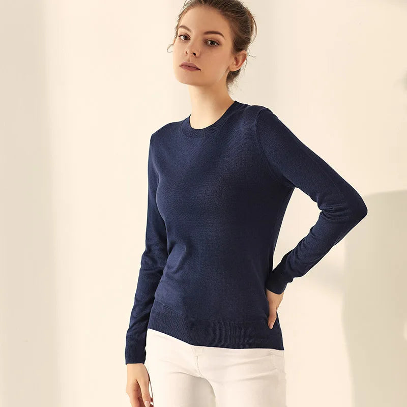 SuyaDream Woman Basic Sweaters Silk and Cashmere Blend O neck Pullovers Solid Sweaters 2024 Fall Winter Bottoming Shirts