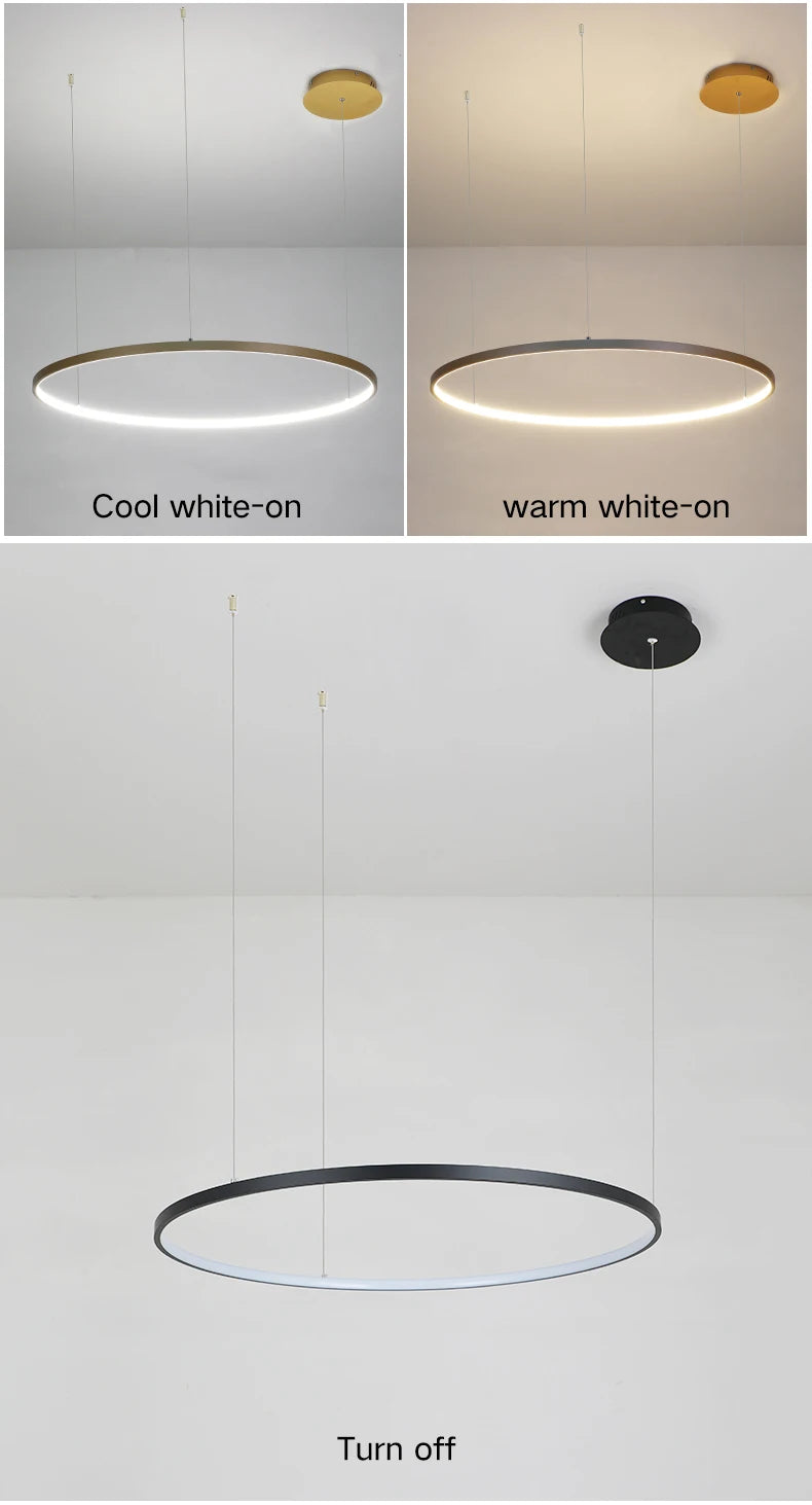 New Modern LED Chandelier for Living Room Bedroom Dining Room Aluminum Ring Indoor Pendant Chandelier Lamp Lighting