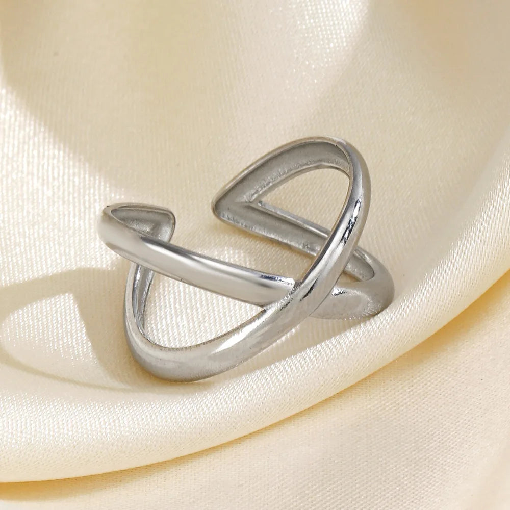 New Arrival Premium Unisex Stainless Steel Jewelry Trendy X-Shaped 3D Rings High Aesthetic Irregular Streamlined Tail Design