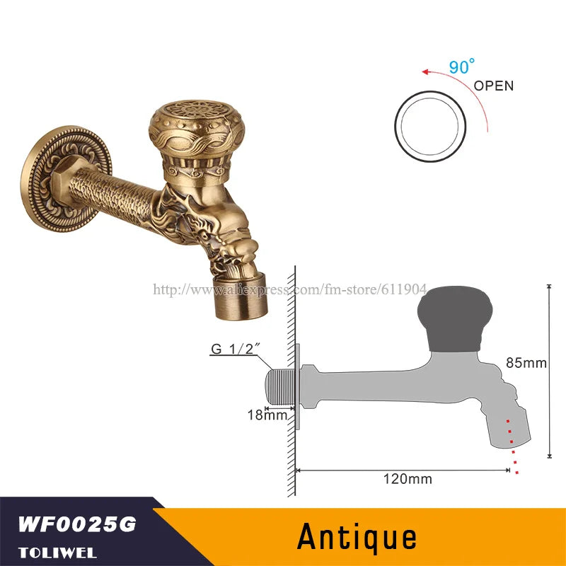 Antique Brass Bathroom Wall Mount Sink Basin Cold Water Faucet Tap G 1/2 Inch Outdoor Garden Hose Faucet Mop Sink tap TWL031