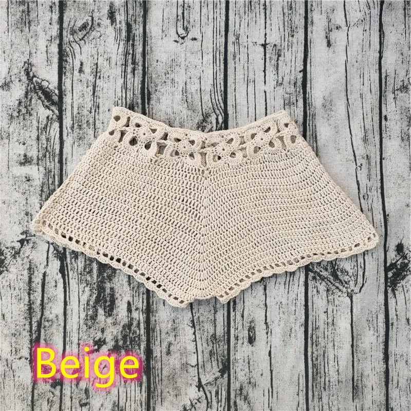 Colorful Fashion Handmade Crochet Shorts Beach Bikini Hot Pants Bike Gym Pant - low-Rise