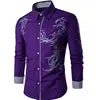New Hot Chinese Style Dragon Pattern Print Long-sleeves Shirt Men's Social Business Slim-fit Lapel Shirt Male Tops